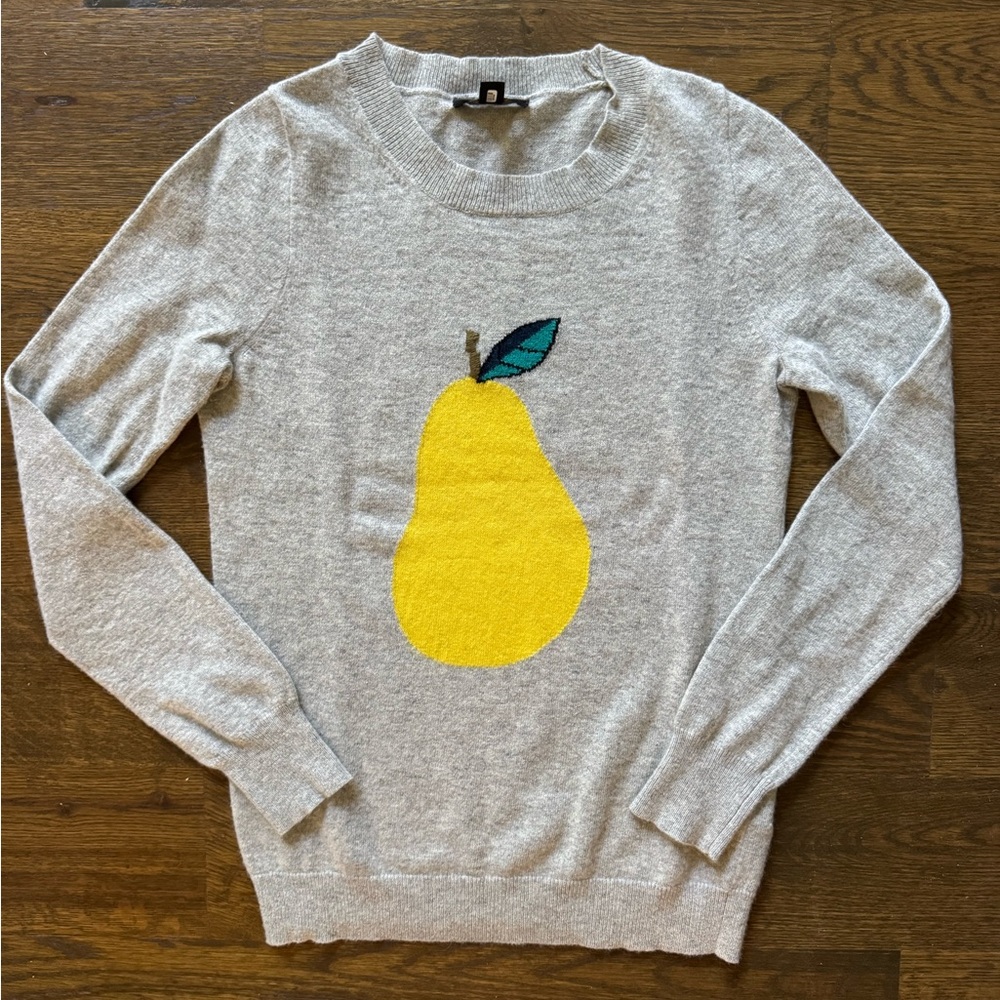 J. Crew Gray Sweater with Yellow Pear Motif
